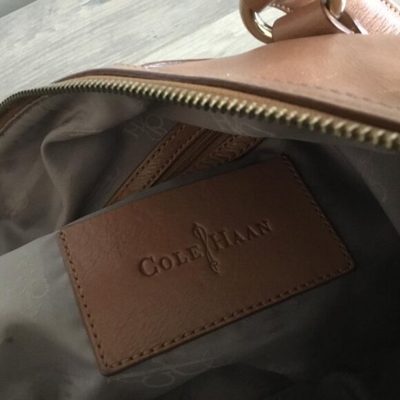 Cole Haan Heritage Weave Leather Archer Satchel Bag in Cognac with Zip Closure - Picture 12 of 13